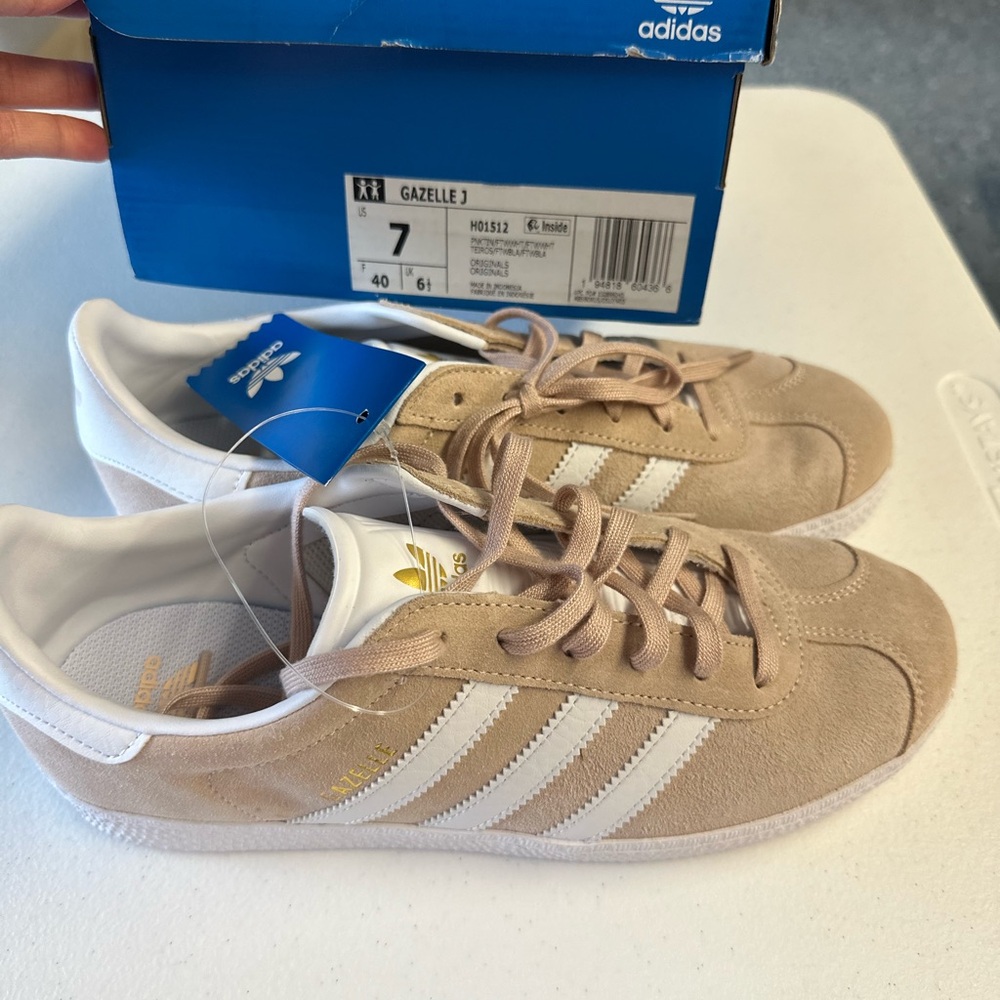 Adidas Gazelle J Beige and White Sneakers